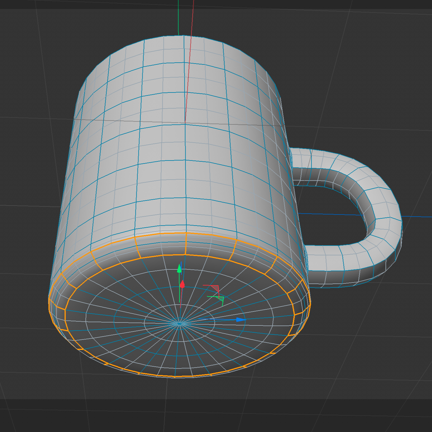 Building the mug base by scaling the bottom polygons, welding the center points, and using Bevel to shape the bottom edge